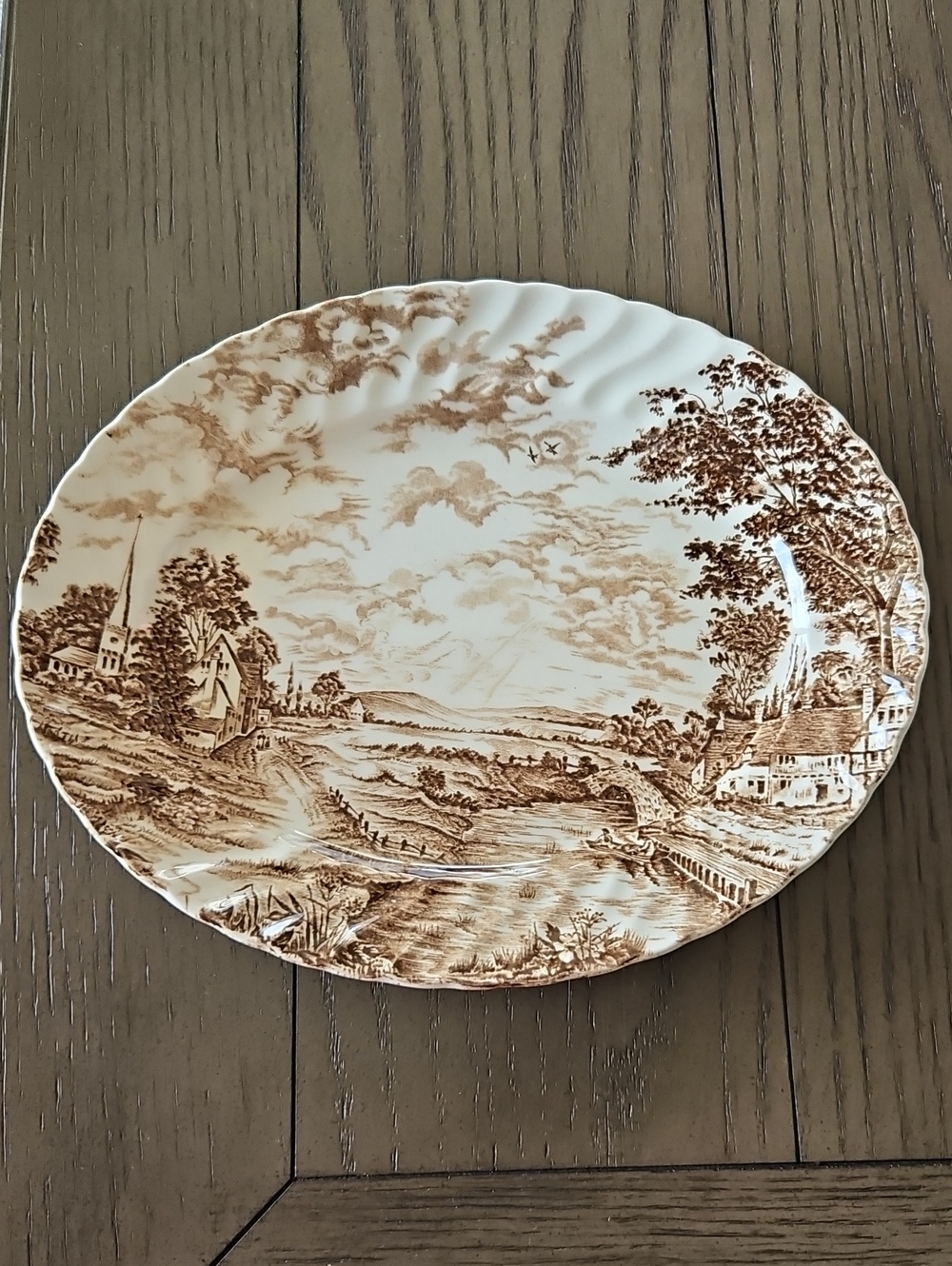 Vintage Brown Transferware Ridgeway Staffordshire Oval Serving Platter
